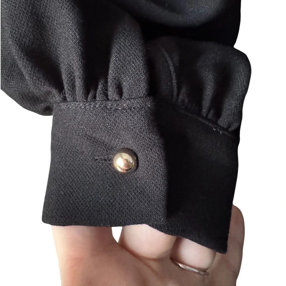Pomander Place Samantha Mini Dress Black Puff Sleeve Gold Button Womens Small